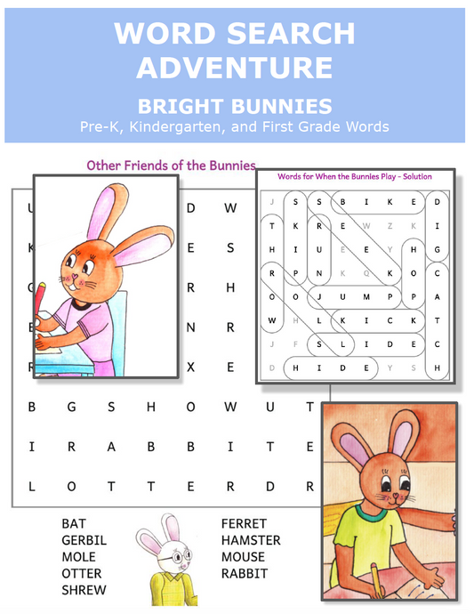 Word Search Adventure - Bright Bunnies - Pre-K, Kindergarten, and First Grade Words